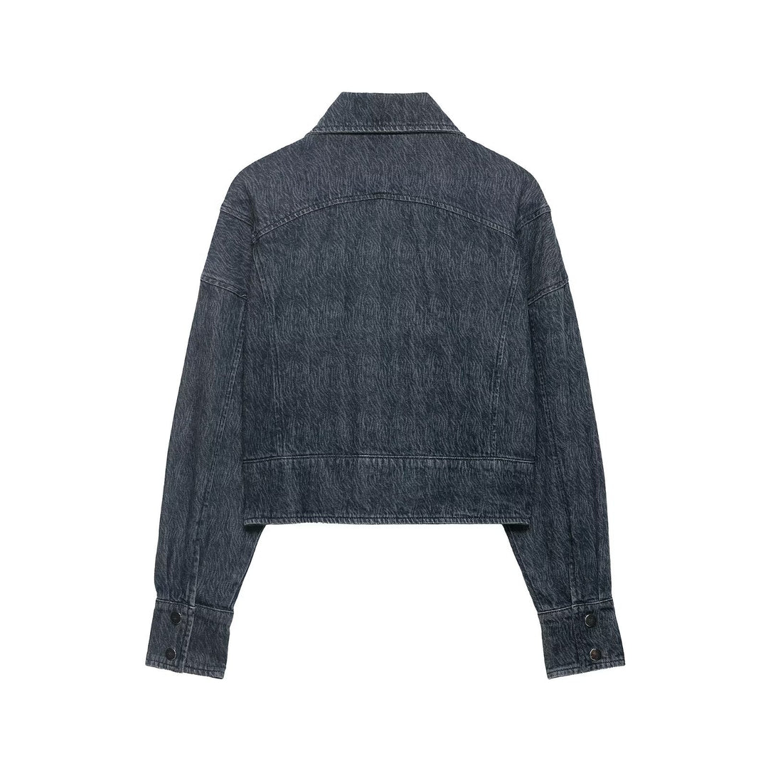 Damen Kurz geschnittene Oversize-Jeansjacke mit weitem Schalkragen Drune