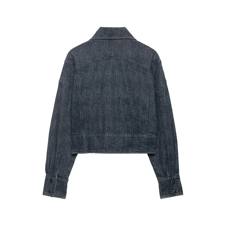 Damen Kurz geschnittene Oversize-Jeansjacke mit weitem Schalkragen Drune