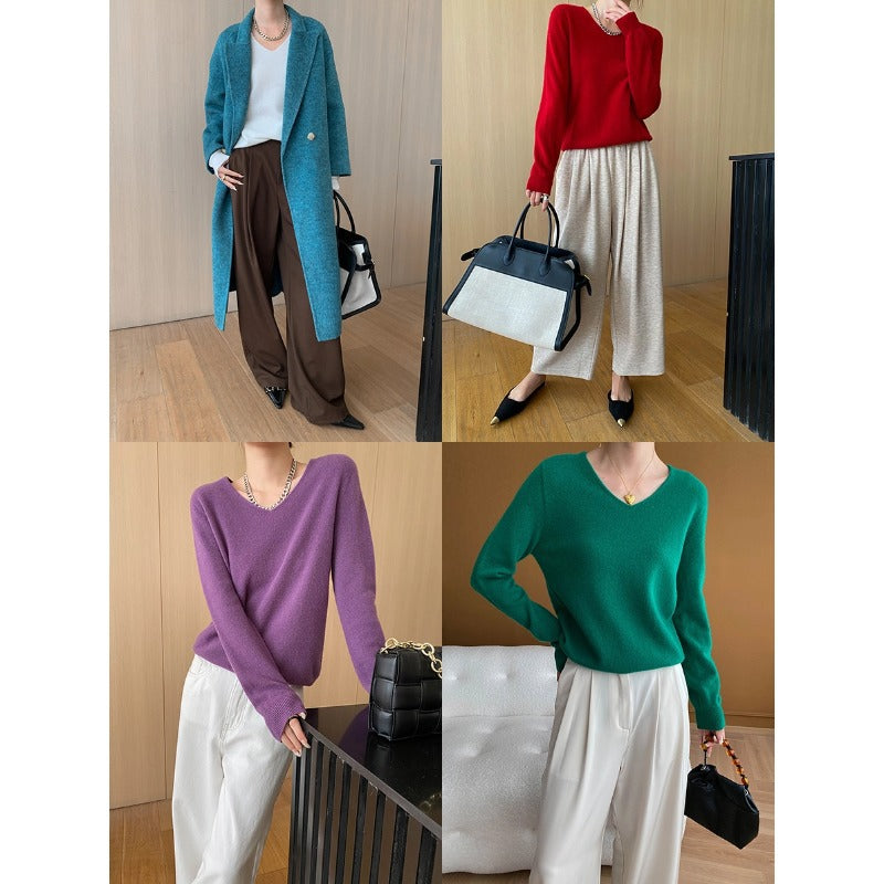 Damen eleganter V-Ausschnitt Pullover aus weichem Material Drune