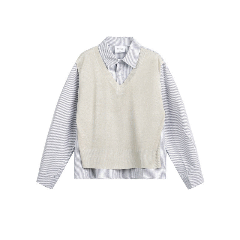 Damen Lagen-Hemdbluse mit eingearbeiteter V-Ausschnitt-Strickweste Drune