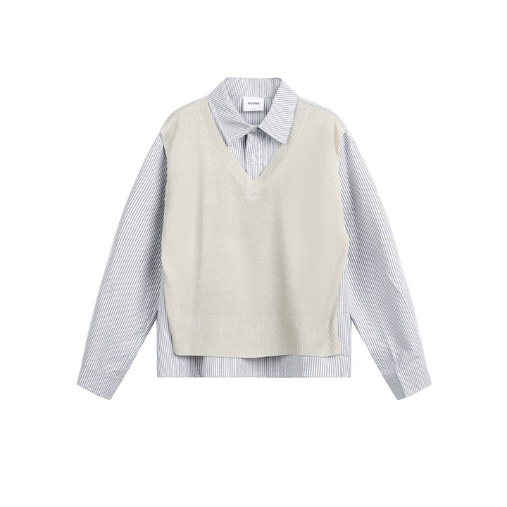 Damen Lagen-Hemdbluse mit eingearbeiteter V-Ausschnitt-Strickweste Drune
