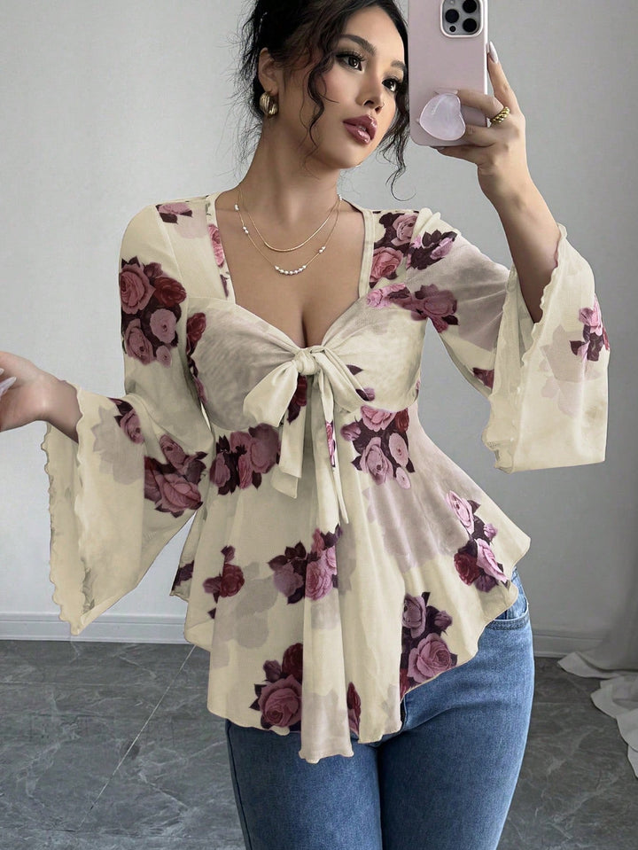 Damen luftige Bluse mit Blumenmuster Drune