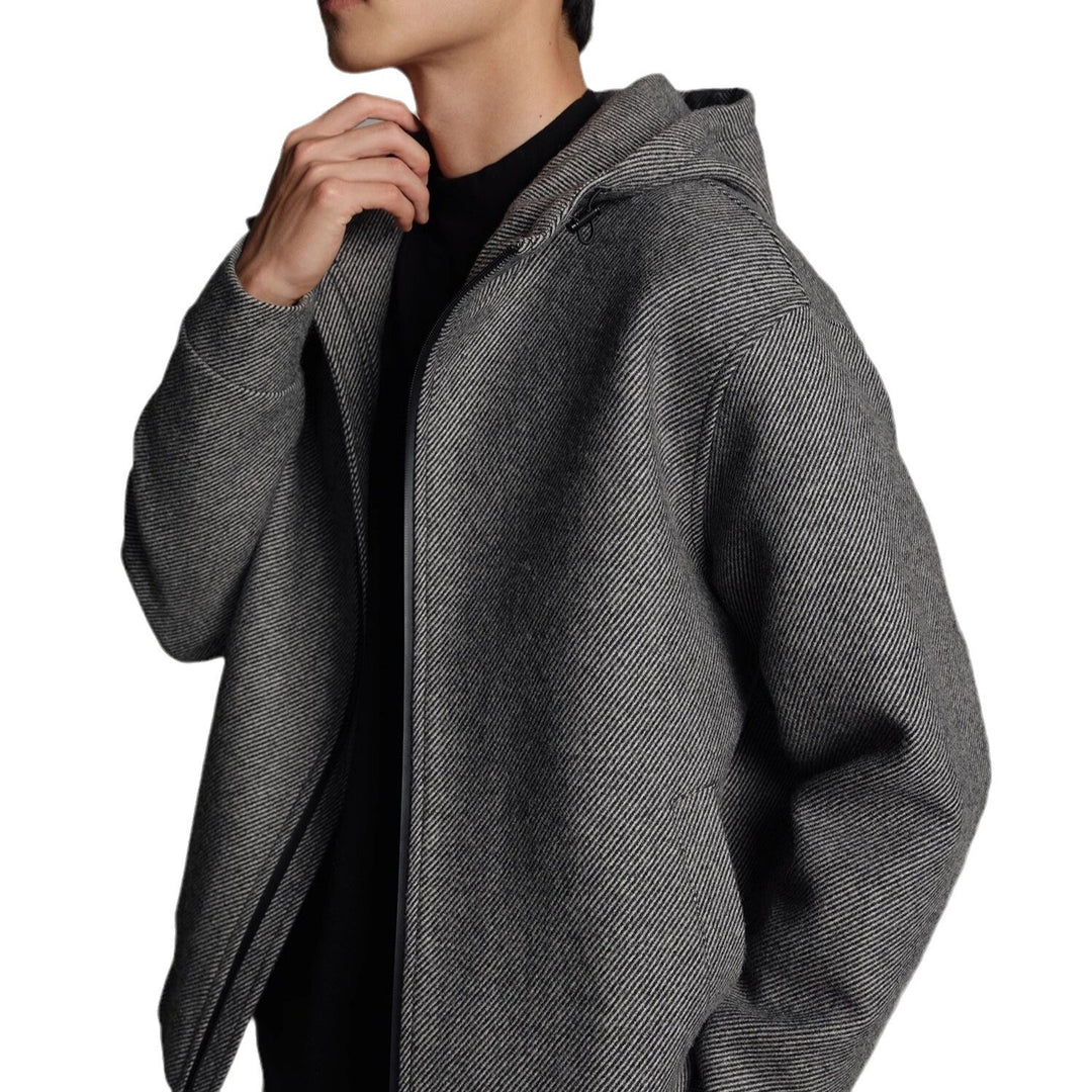Herren Kurze Wollmisch-Kapuzenjacke mit Reißverschluss und elastischem Saum Drune