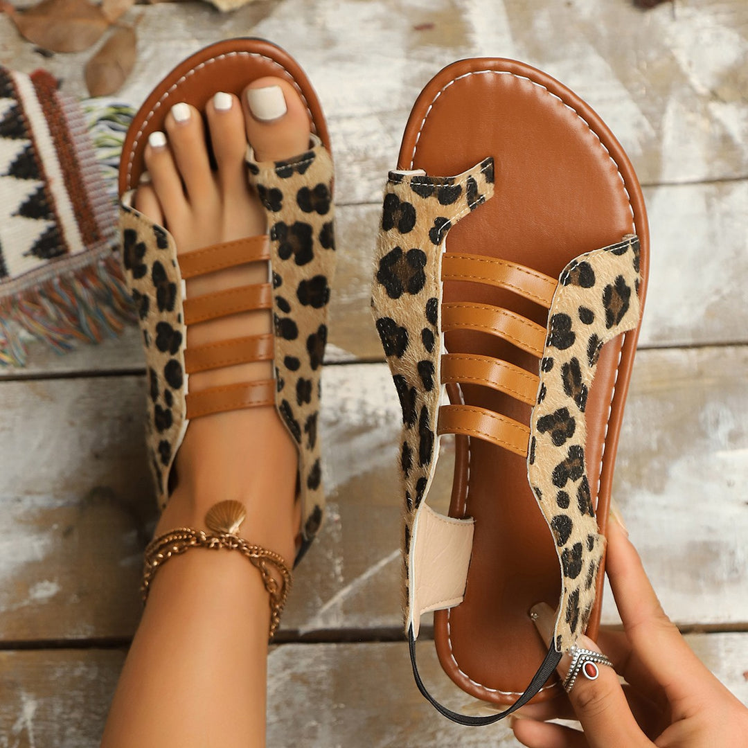 Damen Sling-Sandalen mit modischem Leopardenmuster und komfortabler Passform Drune