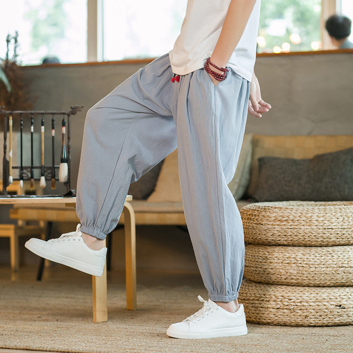 Herren nan lockere Haremshose mit elastischem Bund und dekorativem Kordelzug Drune