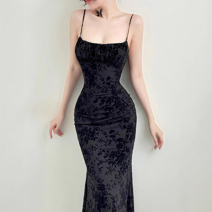 Damen Elegantes Maxikleid mit floralem Spitzenmuster und Spaghettiträgern Drune