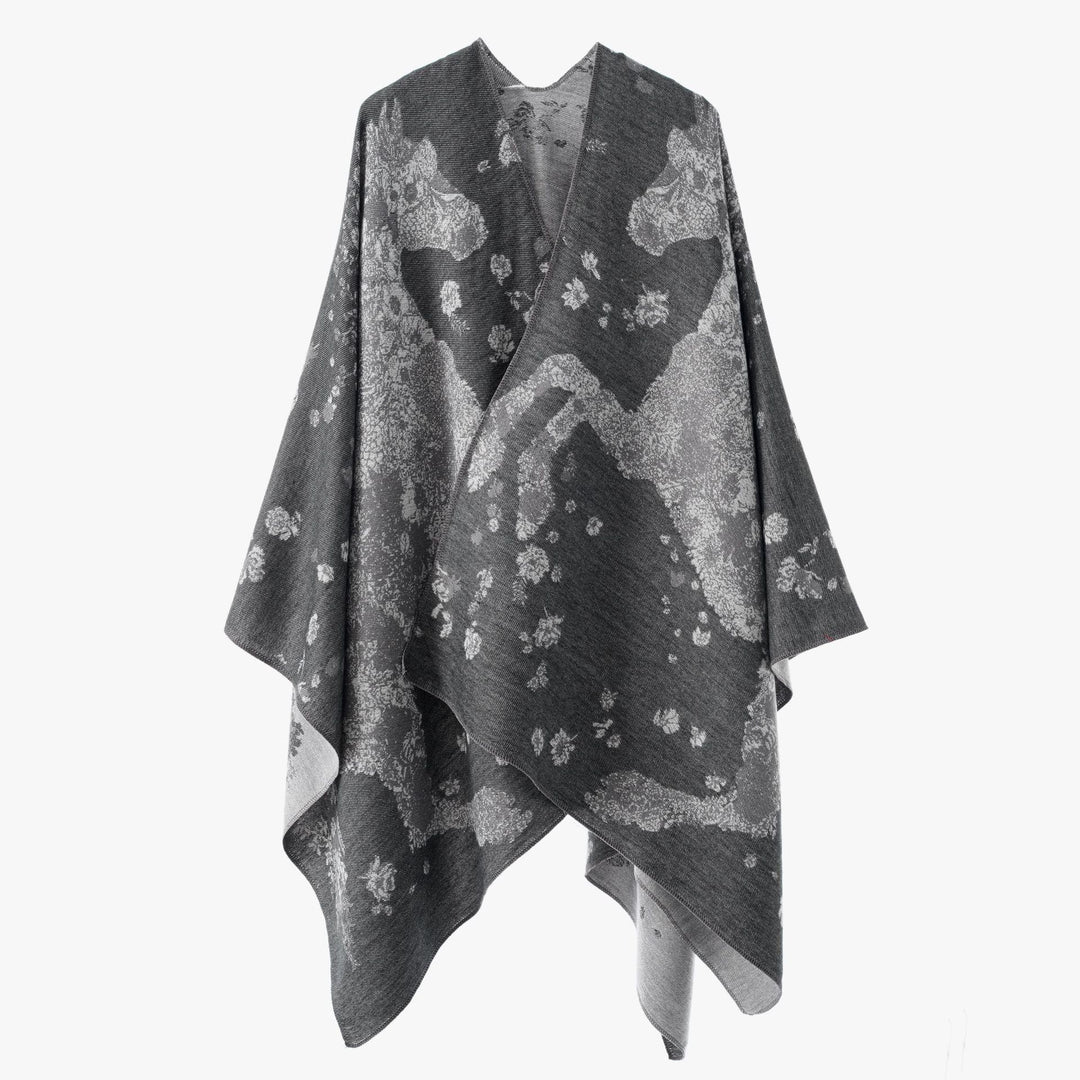 Damen Oversize-Wickelponcho im Kimono-Fall mit feinem Jacquardgewebe Drune