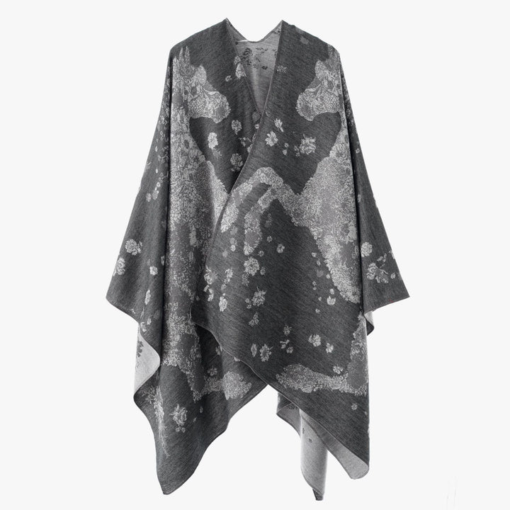 Damen Oversize-Wickelponcho im Kimono-Fall mit feinem Jacquardgewebe Drune