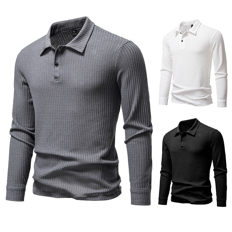 Herren Waffelstrick-Poloshirt mit Halbknopfleiste und Hemdkragen Drune
