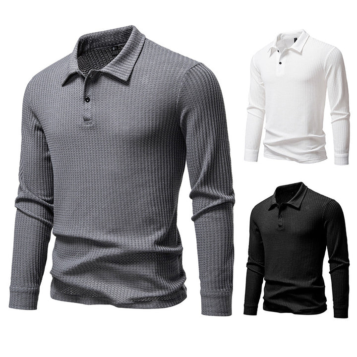 Herren Waffelstrick-Poloshirt mit Halbknopfleiste und Hemdkragen Drune