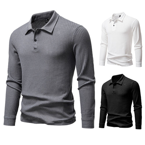 Herren Waffelstrick-Poloshirt mit Halbknopfleiste und Hemdkragen Drune