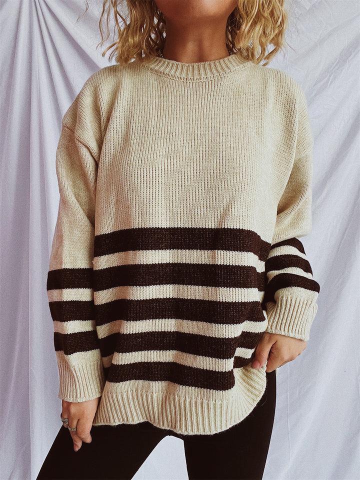 Damen lässiger Oversize-Pullover mit modernem Streifenmuster Drune