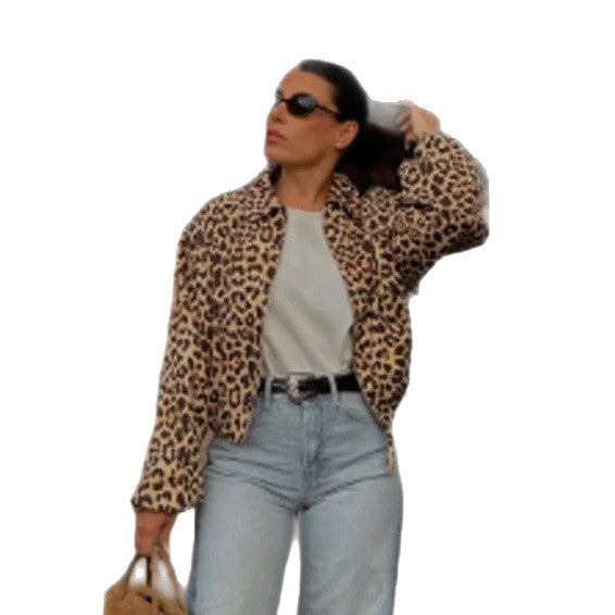 Damen gefütterte Oversize Bomberjacke mit Leopardenmuster und Stehkragen Drune