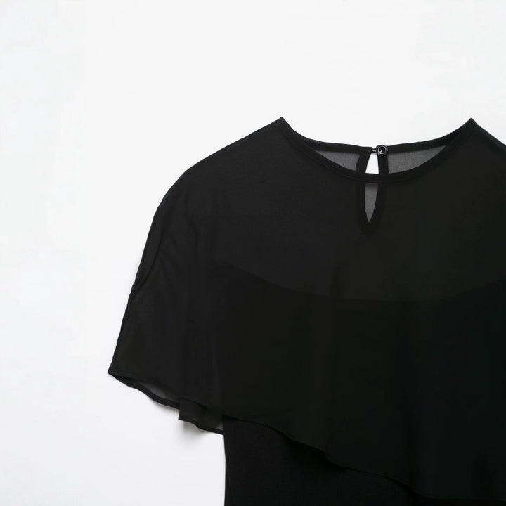 Damen Asymmetrisches Chiffon-Cape Top mit einseitiger Schulterpartie Drune