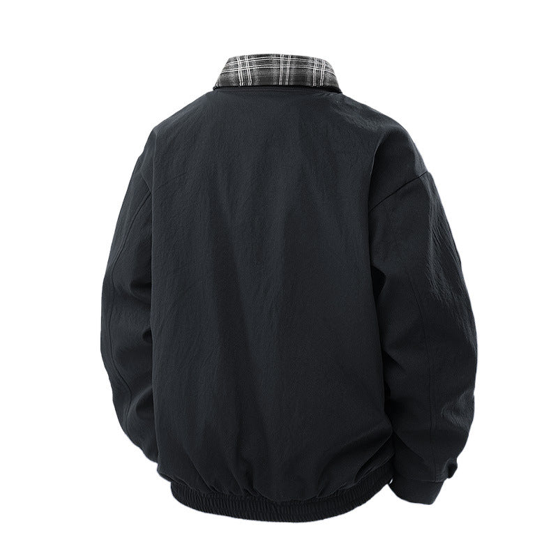 Herren Lässige Layering-Übergangsjacke mit karierter Innenlage und Reißverschluss Drune