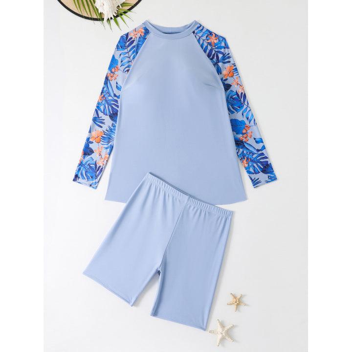 Damen UV-Schutz Schwimmanzug mit langen Ärmeln und Shorts Drune