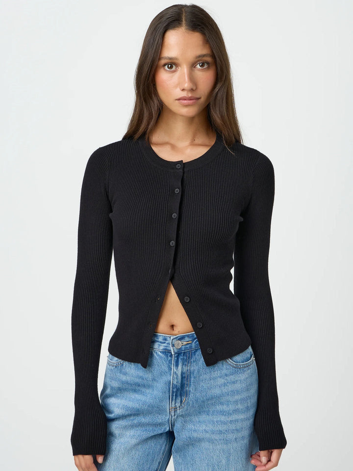 Damen figurbetonte Strickjacke mit Knopfleiste und langen Ärmeln Drune