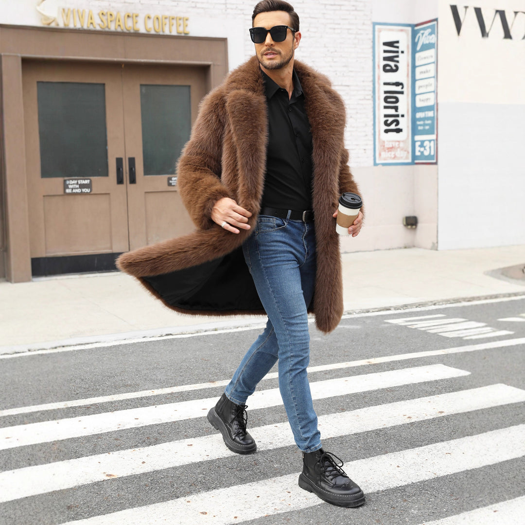 Herren Luxuriöse Kunstpelzjacke mit voluminösem Kragen Drune