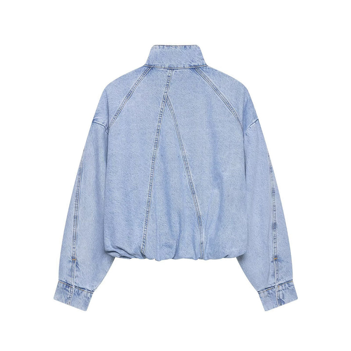 Damen Oversize Denim-Blouson mit hohem Stehkragen und elastischem Saum Drune