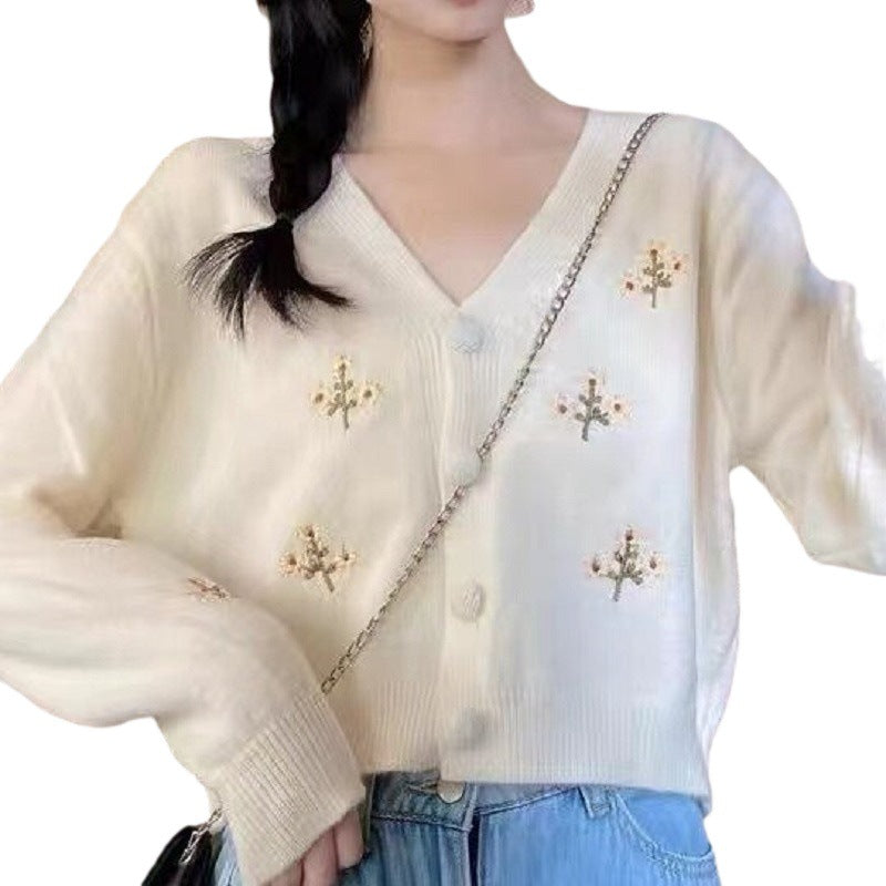 Damen kurzärmlige Strickjacke mit floralem Design Drune