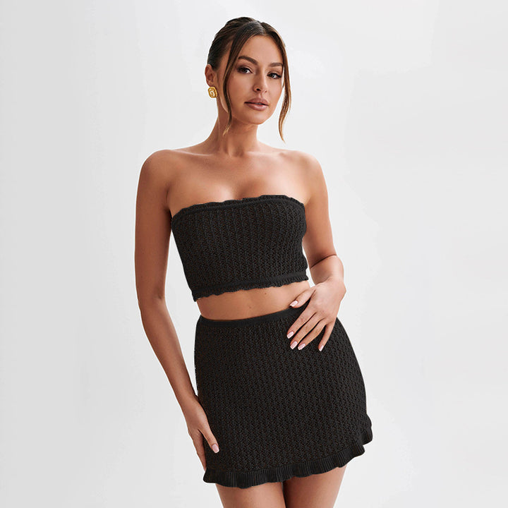 Damen elegantes Häkelkleid mit tiefem Ausschnitt Drune
