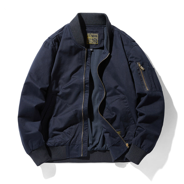 Herren  Baumwoll-Canvas Pilot Zip-Jacke mit geripptem Kragen, Bündchen, Saum und utility Ärmel Tasche Drune