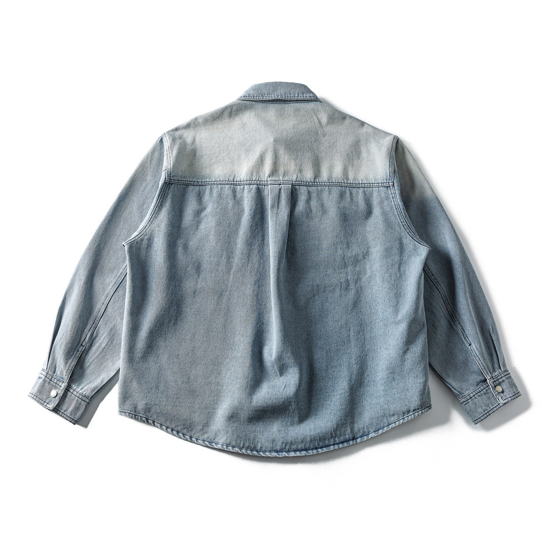 Damen Weite Denim‑Hemdjacke im Oversize‑Cut mit Druckknopfblende, Western‑Brusttaschen und abgerundetem Saum Drune