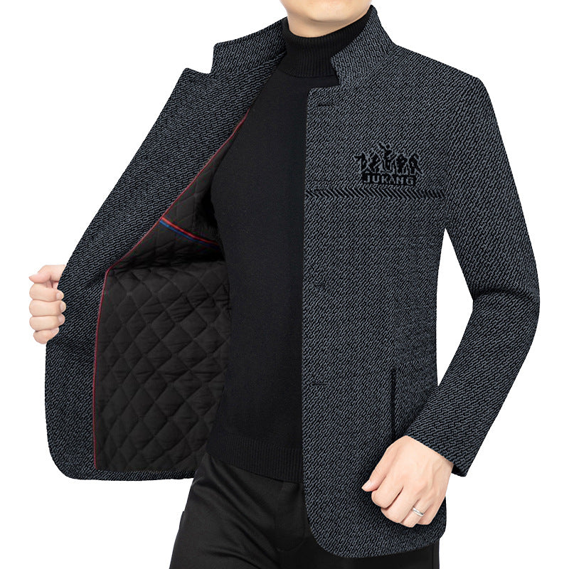 Herren Wollmantel mit Teddyfutter, Stehkragen und schmaler Silhouette Drune