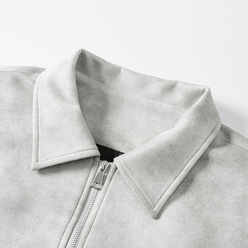 Herren Smarter Overshirt‑Bomber in Veloursleder‑Optik mit Zwei‑Wege‑Metallreißverschluss Drune