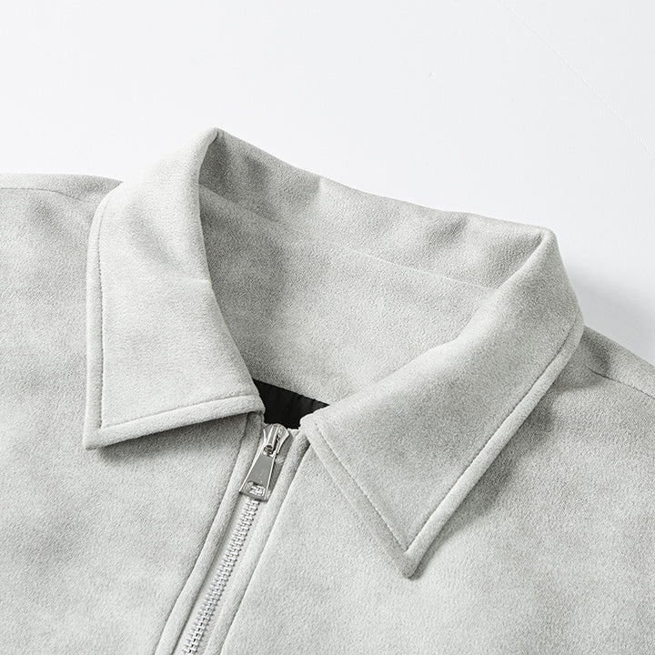 Herren Smarter Overshirt‑Bomber in Veloursleder‑Optik mit Zwei‑Wege‑Metallreißverschluss Drune