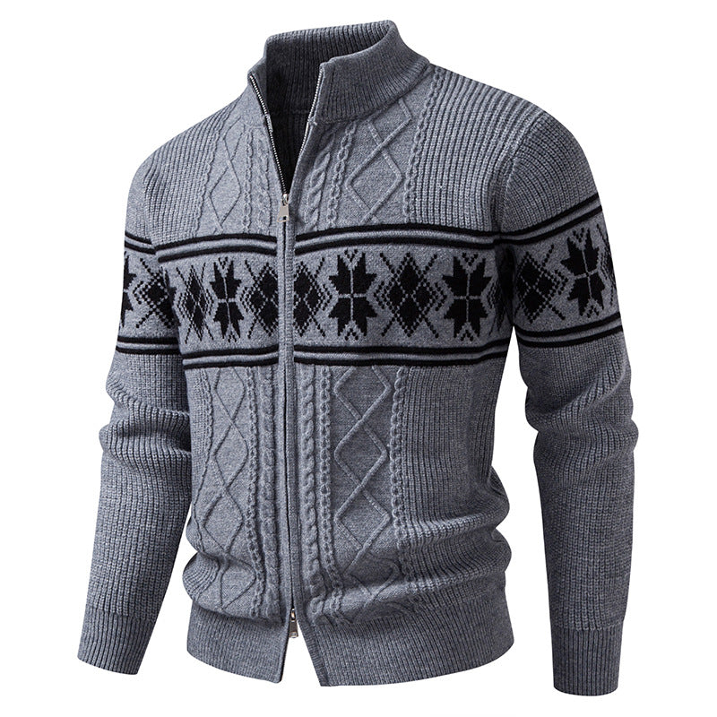 Herren nan Norweger-Strickjacke mit durchgehendem Reißverschluss und hohem Stehkragen Drune