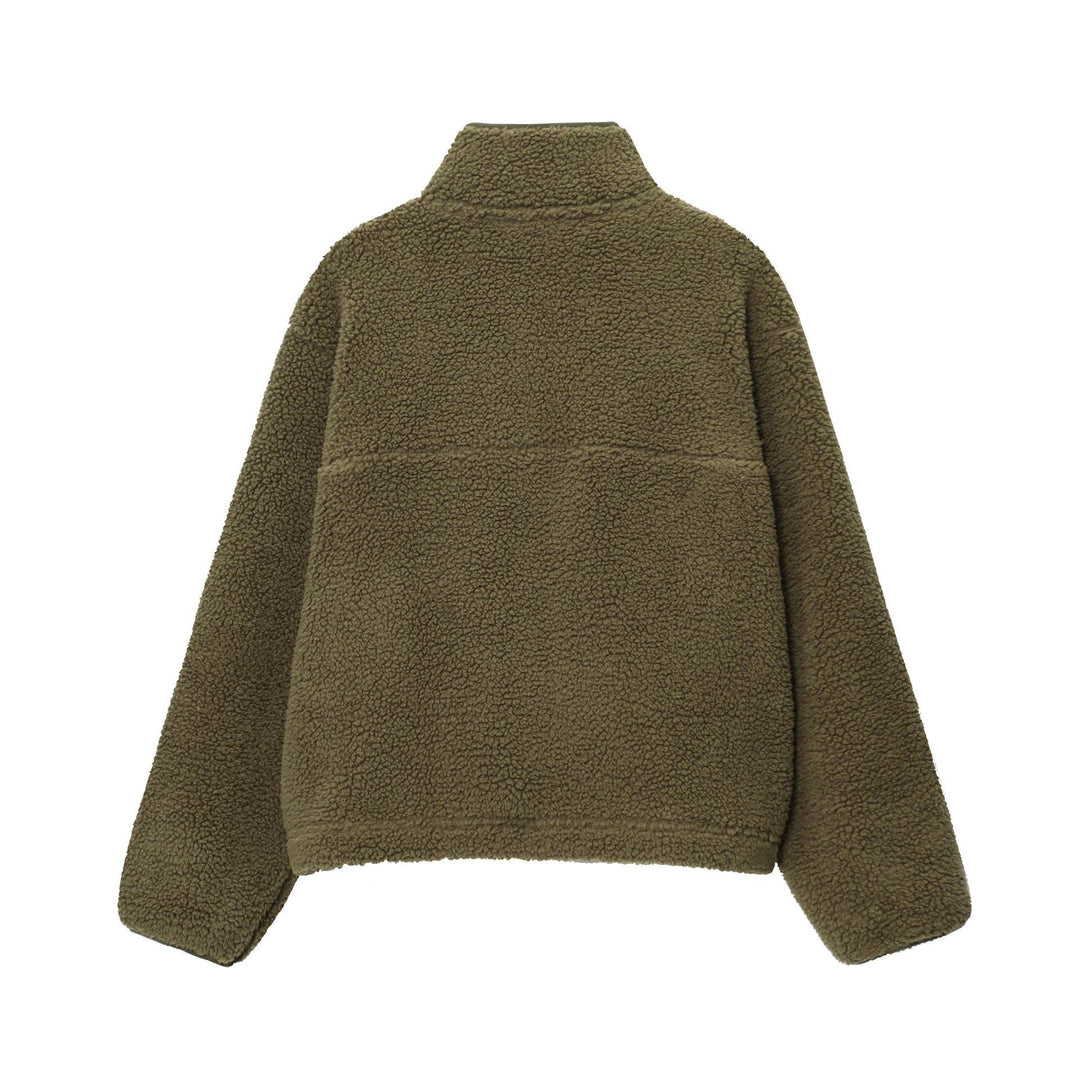 Damen nan kuscheliger Teddy-Fleece Half-Zip Pullover mit Känguru-Tasche Drune