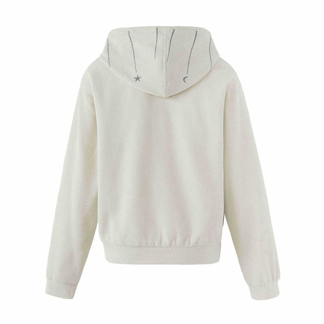 Damen Kurz geschnittene Kapuzenjacke aus Strukturstrick mit Stern- und Mondapplikation Drune