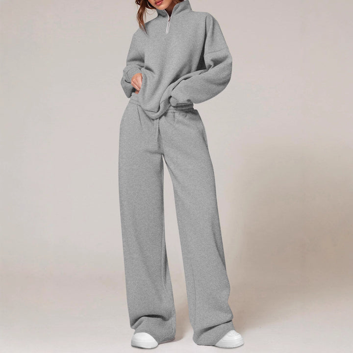 Damen lässiger Sweatpants-Set mit Stehkragen und Reißverschluss Drune