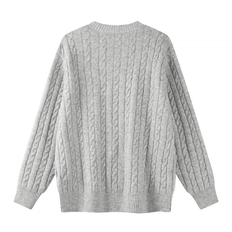 Damen Grobgestrickter Zopf-Strick-Cardigan mit Knopfleiste und Rundhals Drune
