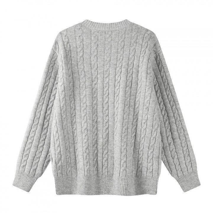 Damen Grobgestrickter Zopf-Strick-Cardigan mit Knopfleiste und Rundhals Drune