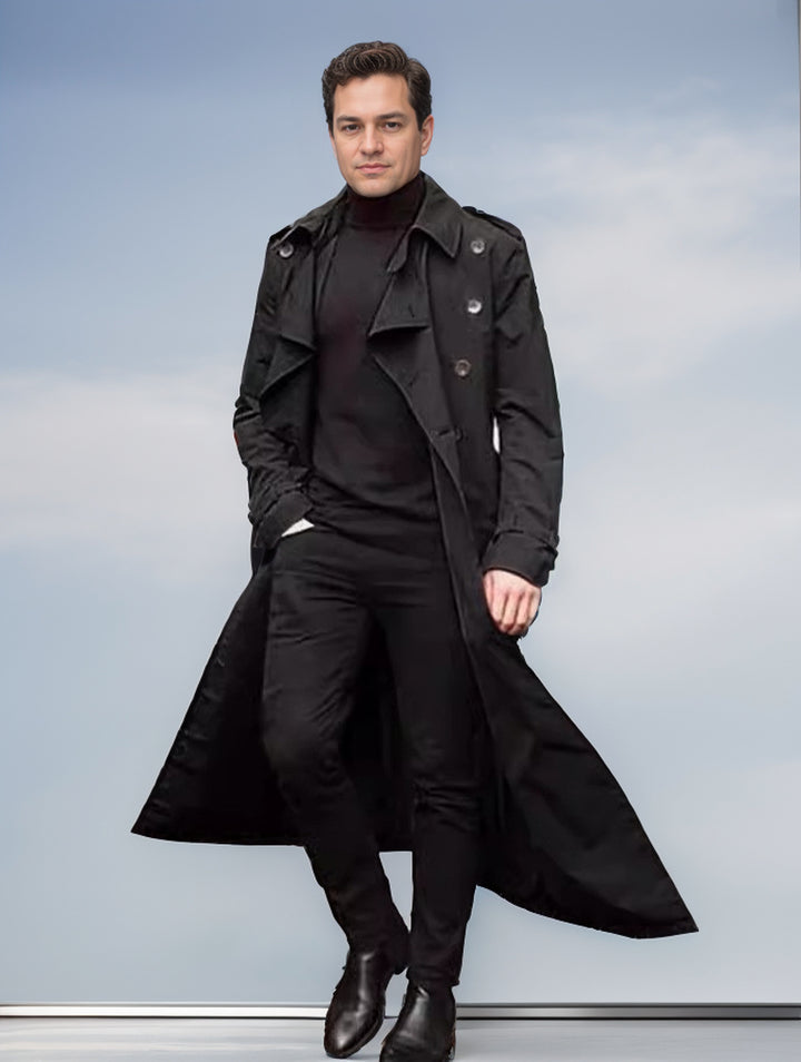 Herren eleganter Trenchcoat mit taillierbarem Gürtel und klassischen Details Drune