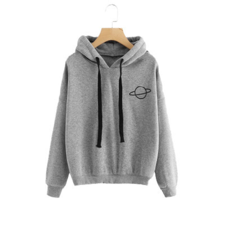 Damen Kapuzenpullover mit kreativem Planeten-Design und Kängurutasche Drune