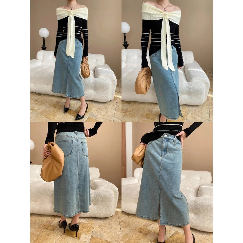 Damen elegantes Oberteil mit schickem Off-Shoulder Design und raffiniertem Bindegürtel Drune