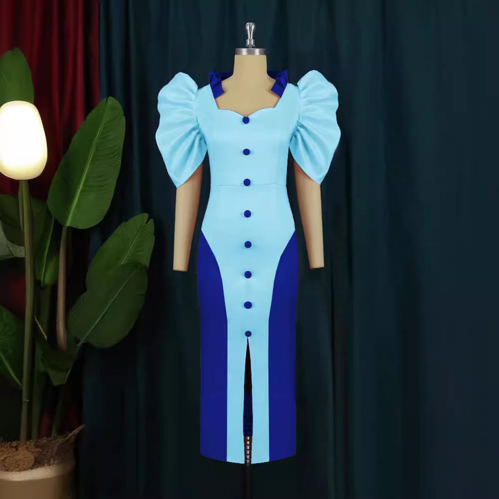 Damen Cocktailkleid mit voluminösen Puffärmeln und elegantem Schlitz Drune
