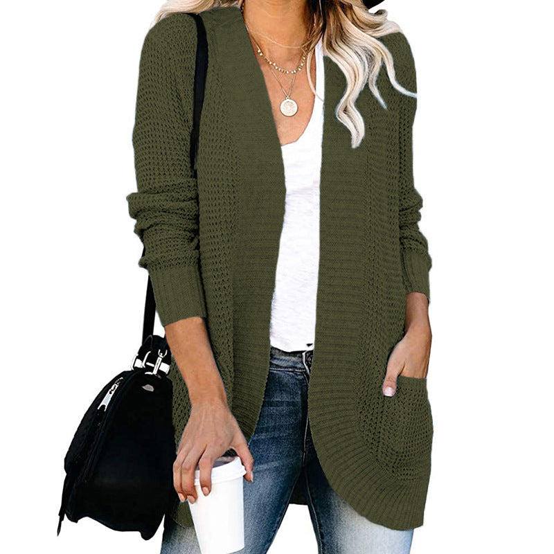 Damen lässiger Strickcardigan mit offenen Fronten und großen Taschen Drune
