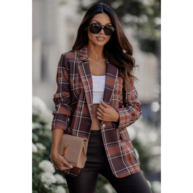 Damen Karoblazer im modernen Oversized-Schnitt mit eleganten Details Drune