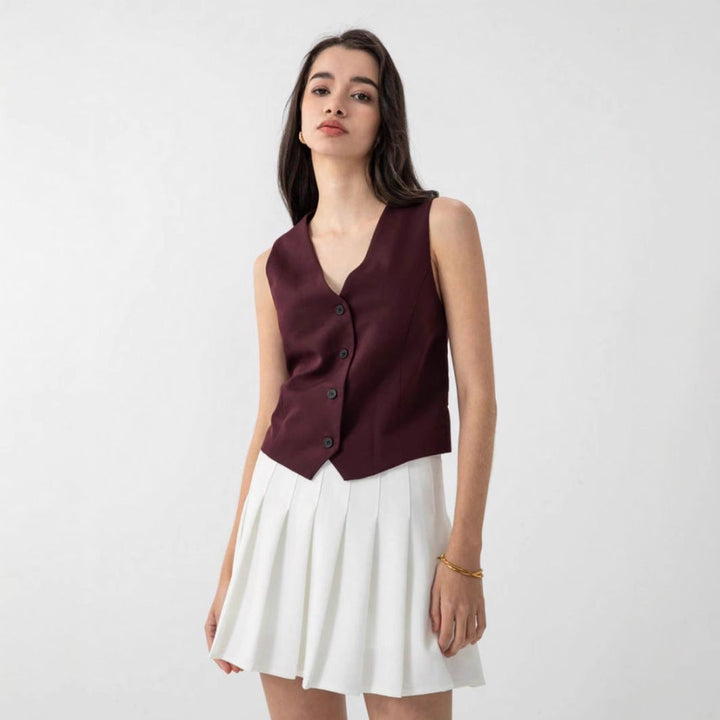 Damen elegante Weste mit modernem Schnitt und praktischen Knopfdetails Drune