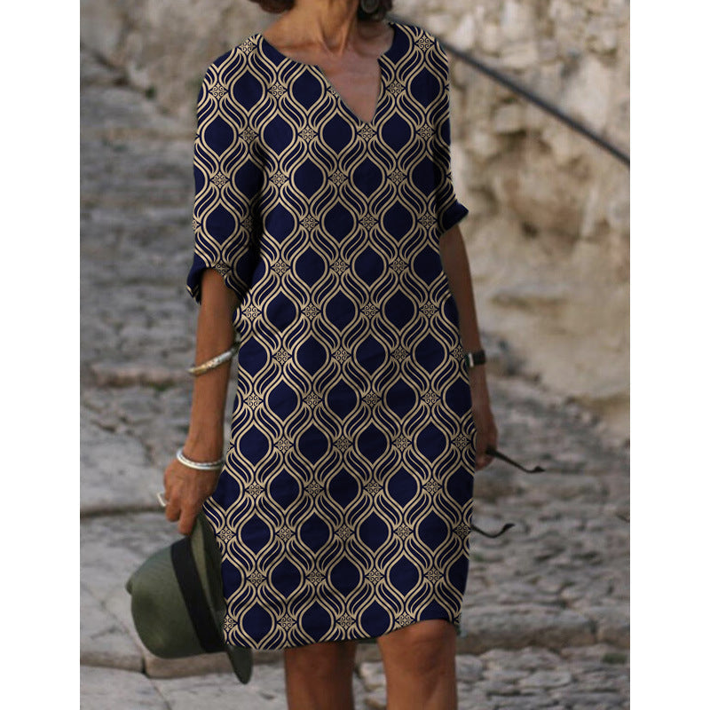 Damen Sommerliches Leinenkleid mit modernem Muster Drune