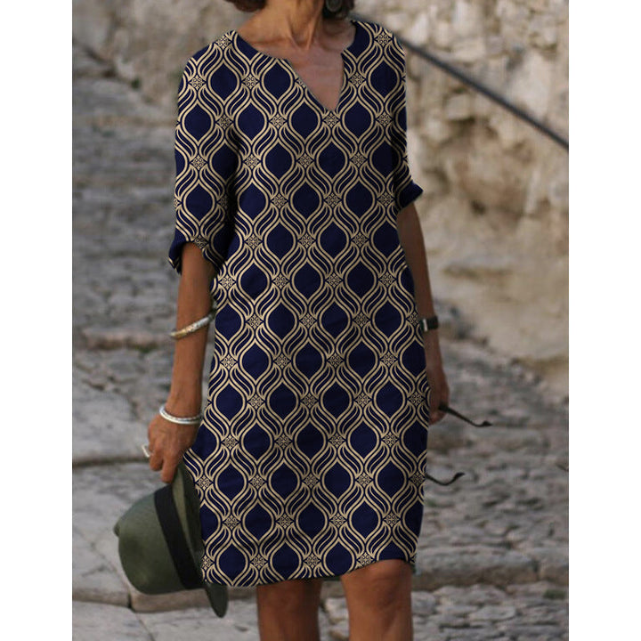 Damen Sommerliches Leinenkleid mit modernem Muster Drune