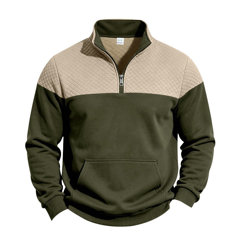 Herren Sweatshirt mit kurzem Reißverschluss, wattierter Brustpartie und Kängurutasche Drune