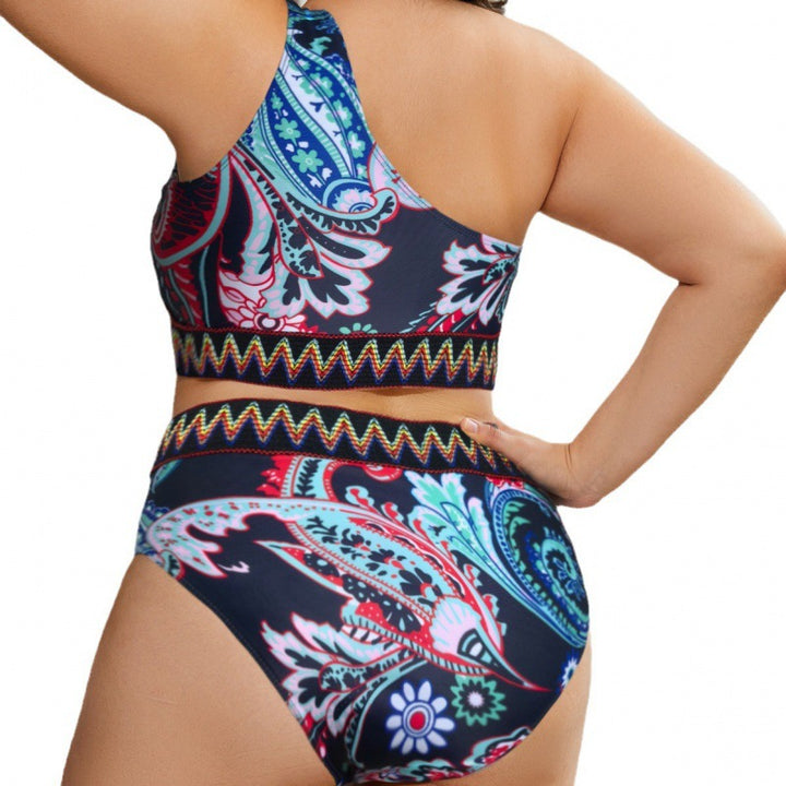 Damen Hochtaillierter Bikini mit gestreiftem Bund Drune