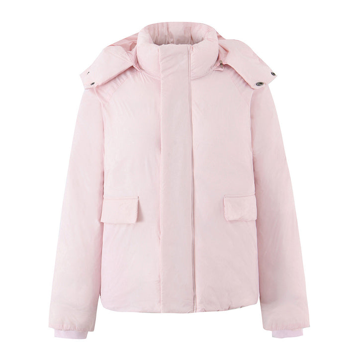 Damen Kurze boxy Funktionsjacke mit Kapuze, wattierter Isolierung und diagonalen Reißverschlusstaschen Drune