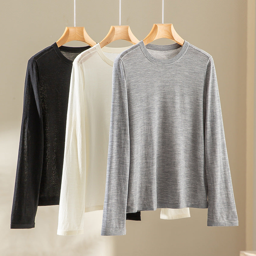 Damen Feines Langarm-Feinstrickshirt mit Rundhalsausschnitt und gerader Silhouette Drune