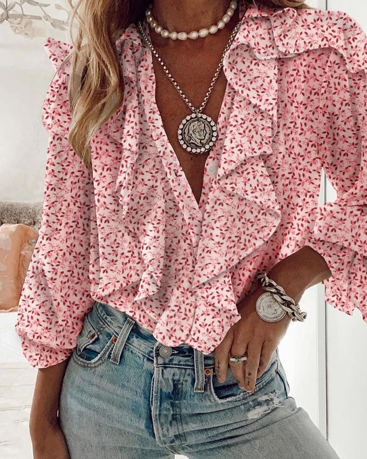 Drune | Chiffon V-Ausschnitt Langarmshirt